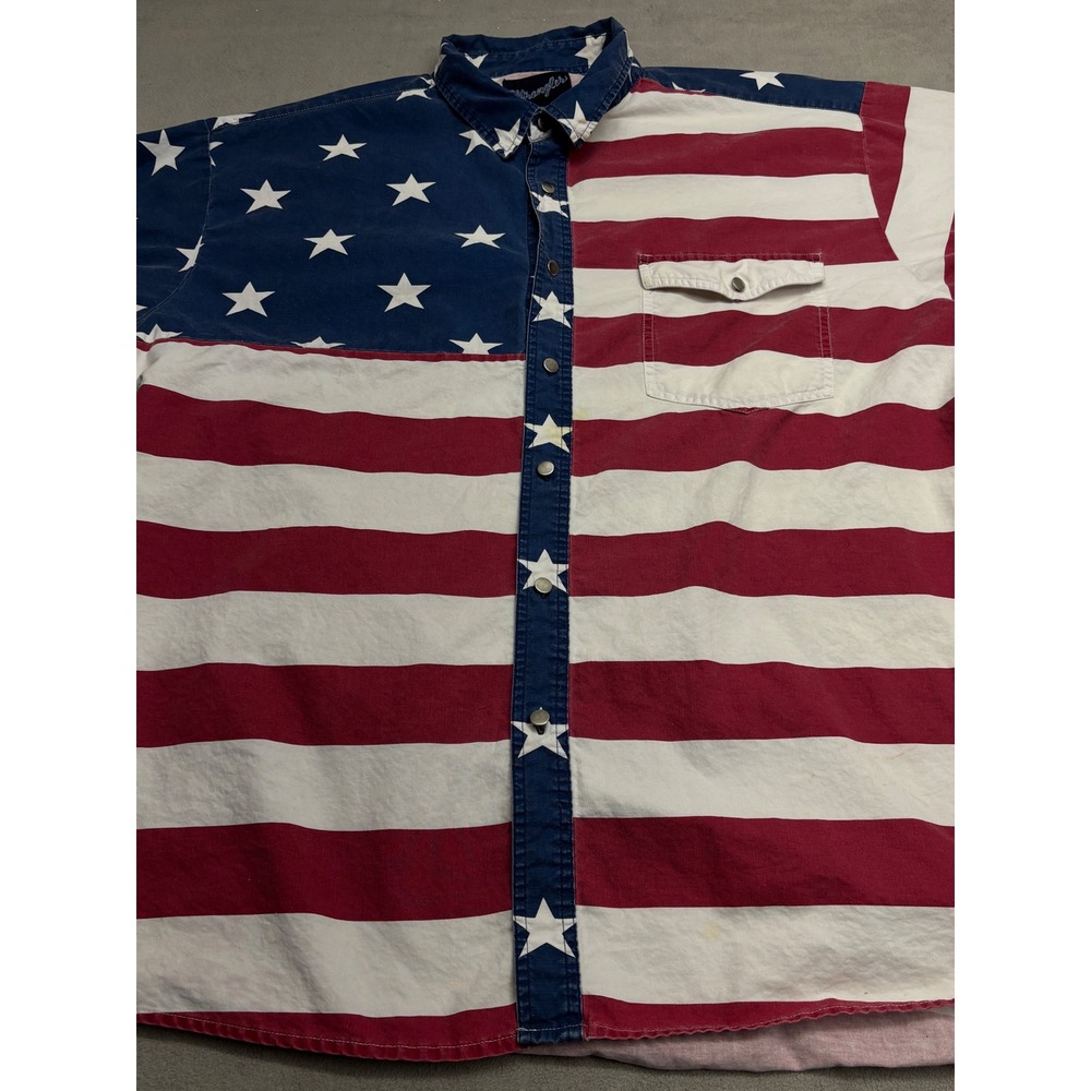 Wrangler Mens XXL American Flag Western Pearl Snap Shirt Stars Stripes MH2854M